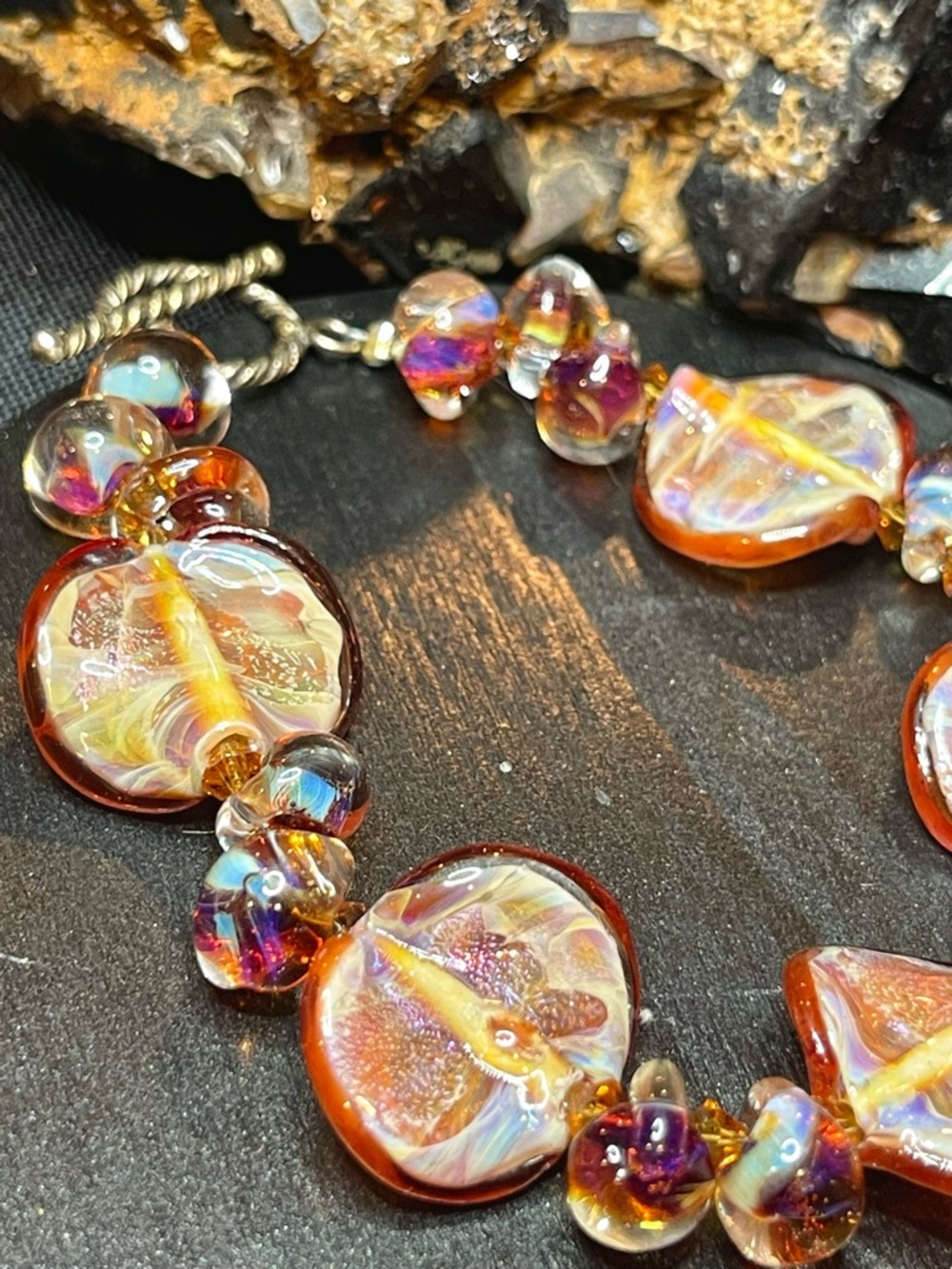 🌑925 Clasp Handcrafted Lampwork Glass 7” Bracelet🌑